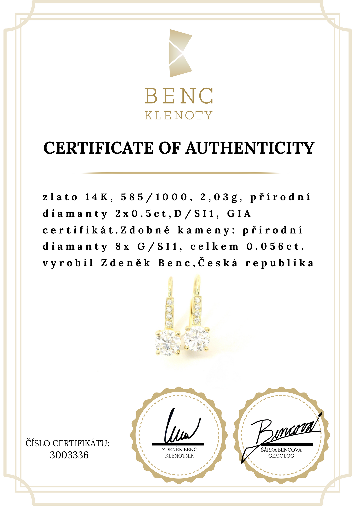 Luxusní Diamantové Náušnice z 14K Zlata (1.0 ct)