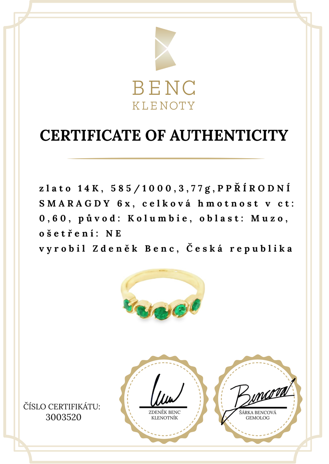 Elegantní zlatý prsten se smaragdy