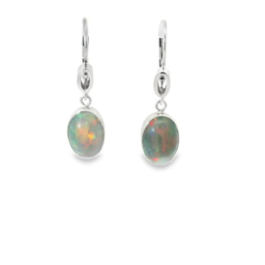 Elegantní visací náušnice z bílého zlata s etiopským kouřovým opálem