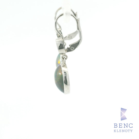 Elegantní visací náušnice z bílého zlata s etiopským kouřovým opálem