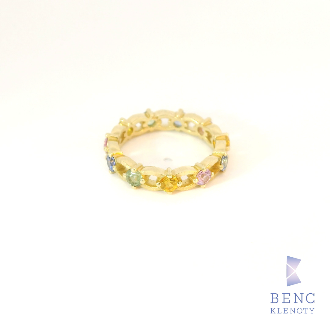 Zlatý prsten věčnosti s barevnými safír