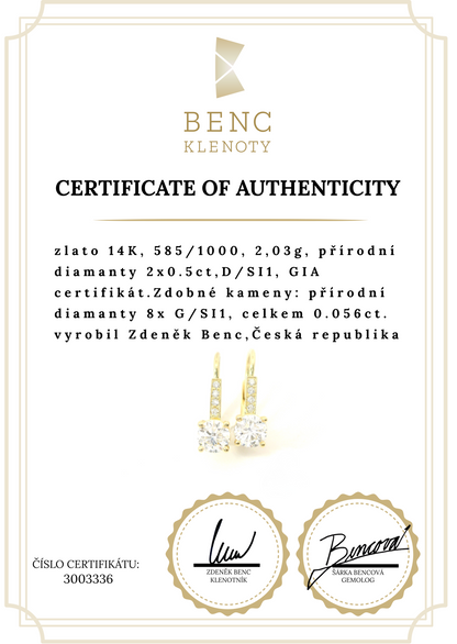 Luxusní Diamantové Náušnice z 14K Zlata (1.0 ct)