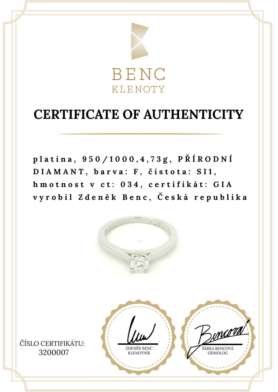 Luxusní platinový prsten s diamantem