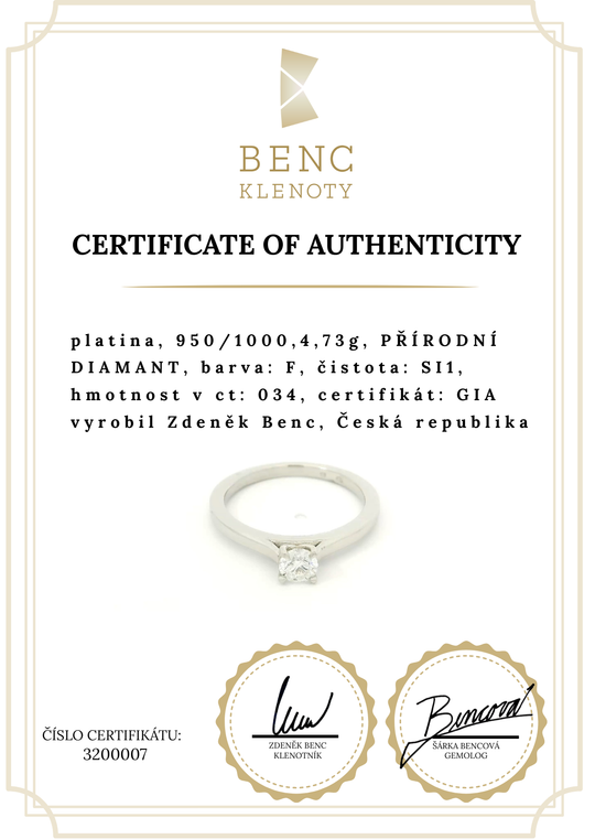 Luxusní platinový prsten s diamantem