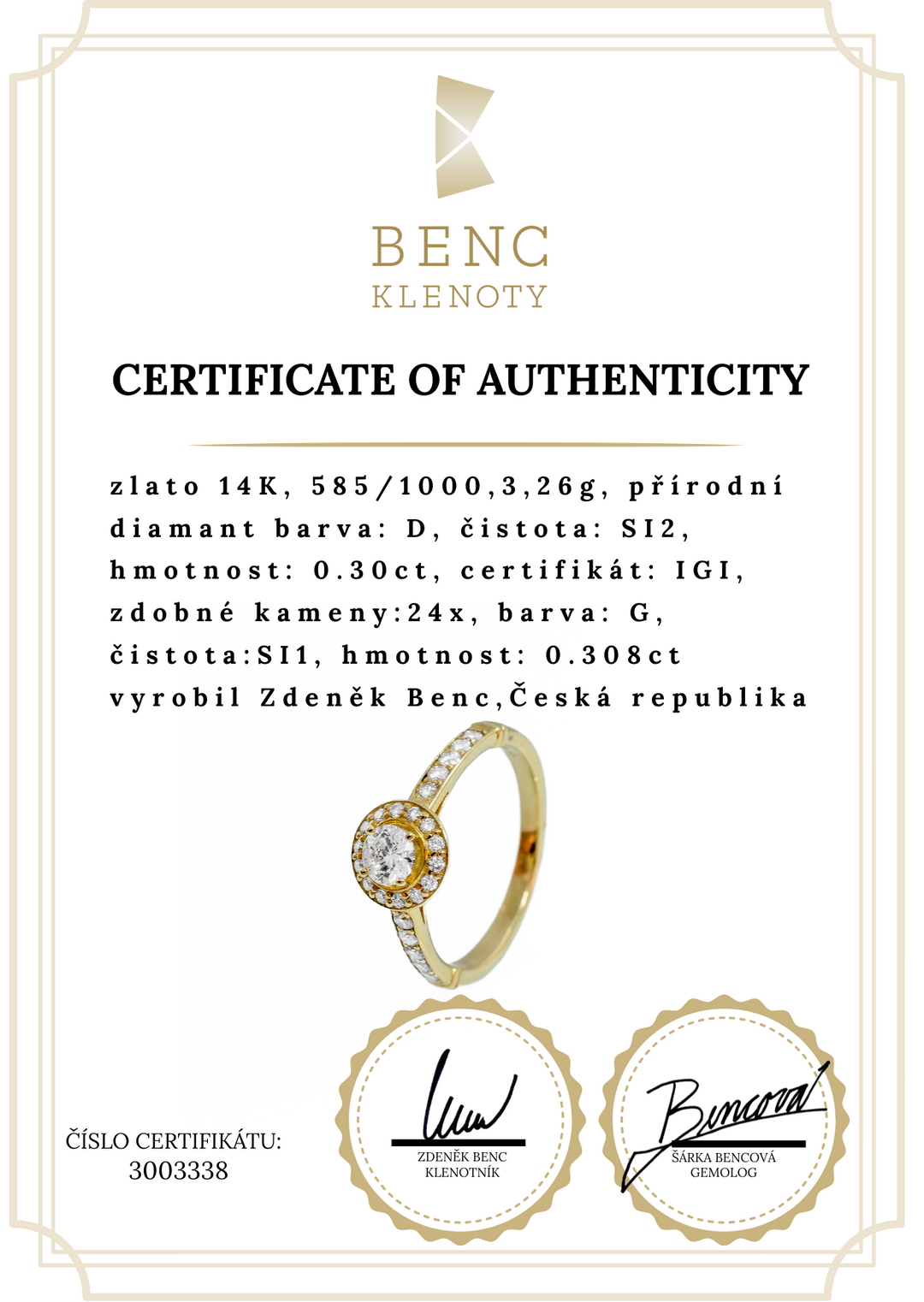 Elegantní zlatý prsten s diamantem