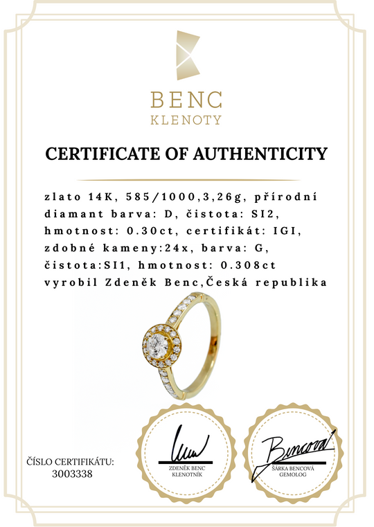 Elegantní zlatý prsten s diamantem