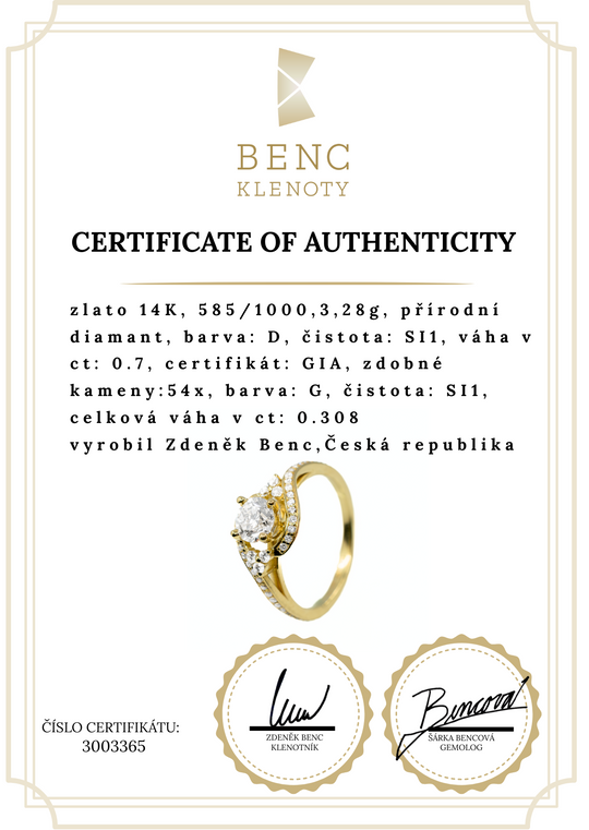 Elegantní zlatý prsten s diamantem