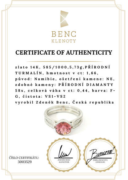 Elegant ring with pink tourmaline