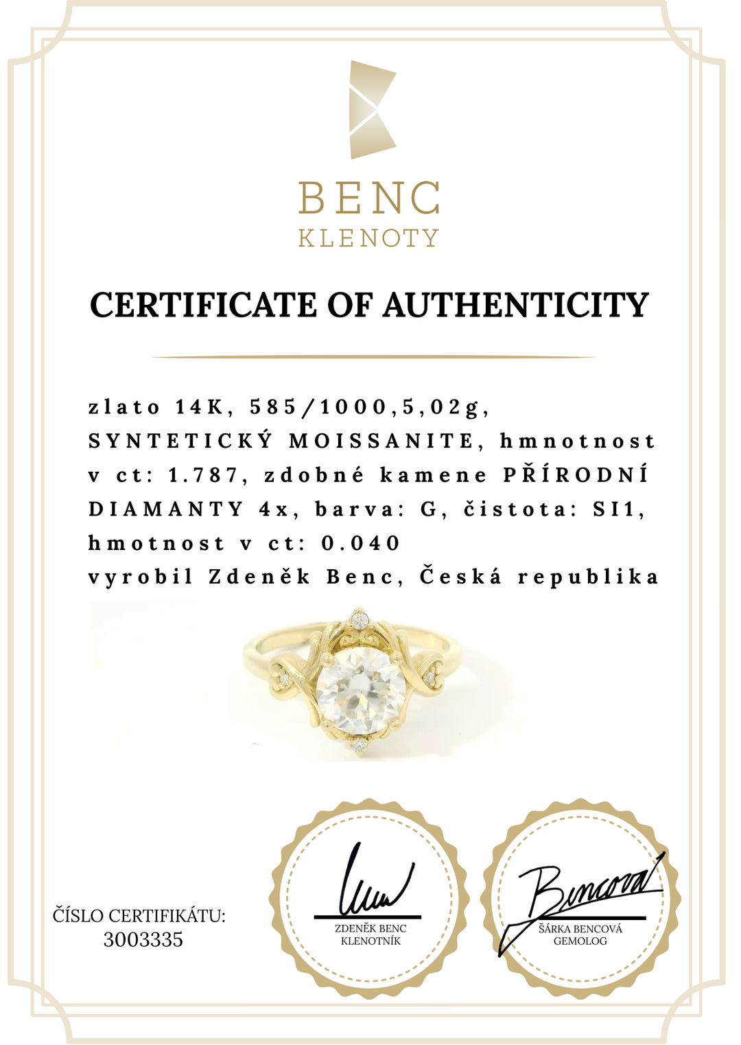 Elegantní zlatý prsten s třpytivým syntetickým moissanitem