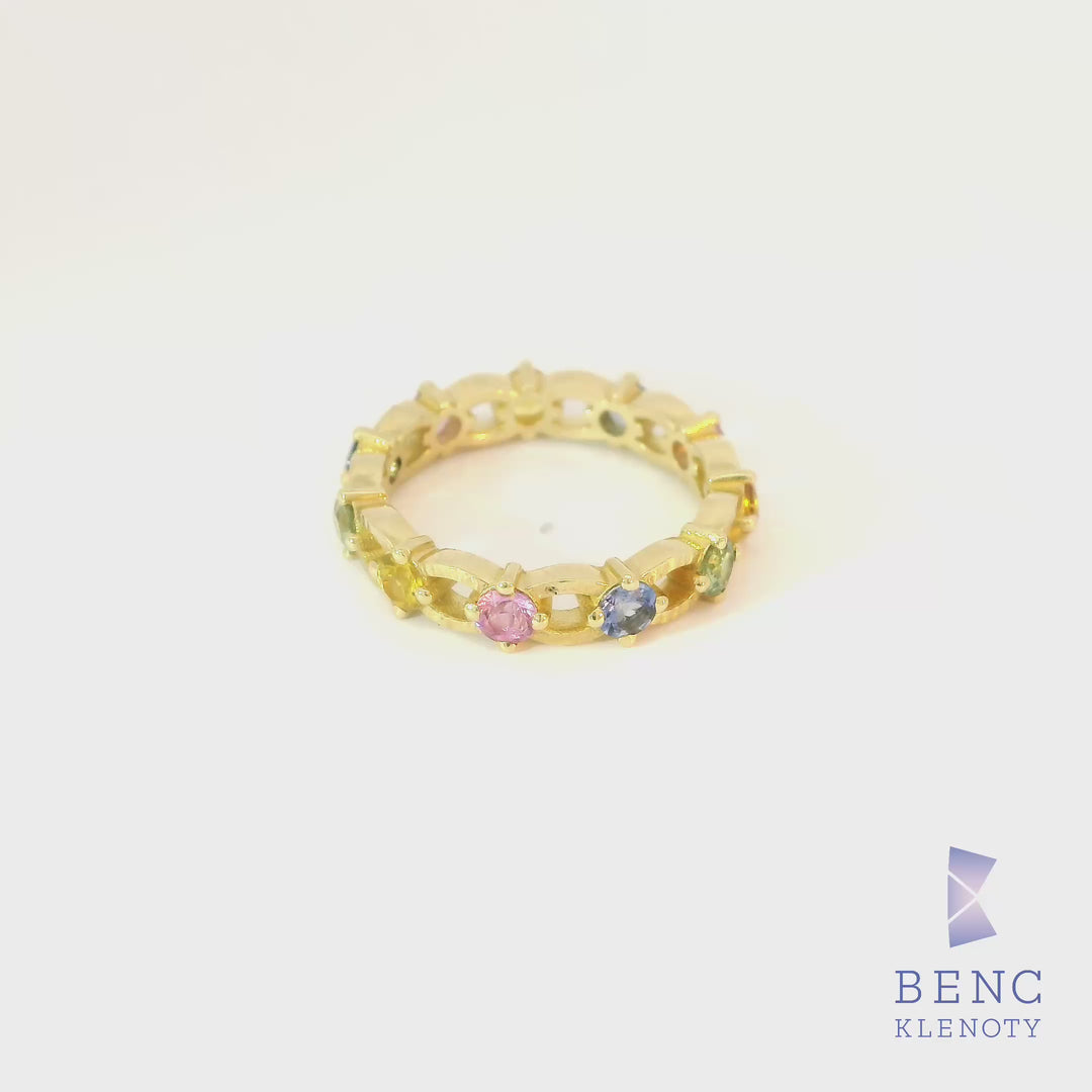 Zlatý prsten věčnosti s barevnými safír