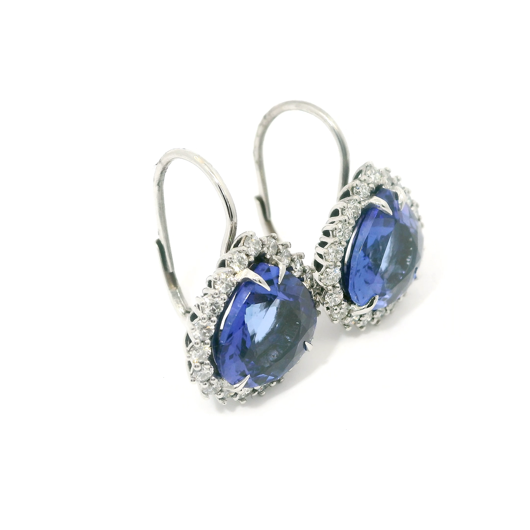 Tanzanitové Náušnice s Diamanty v Bílém 18K Zlatě (8,21 ct) | Benc Klenoty